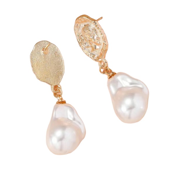 Gold and Pearl Lightweight Drop Earrings - Picture 3 of 5